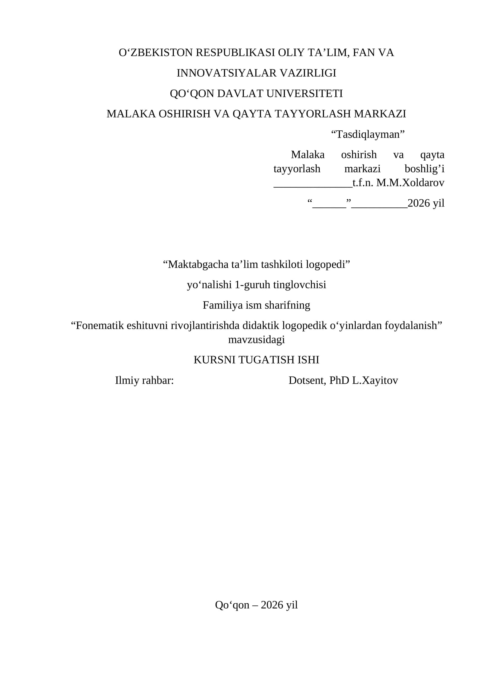 Maktabgacha ta’lim tashkiloti logopedi