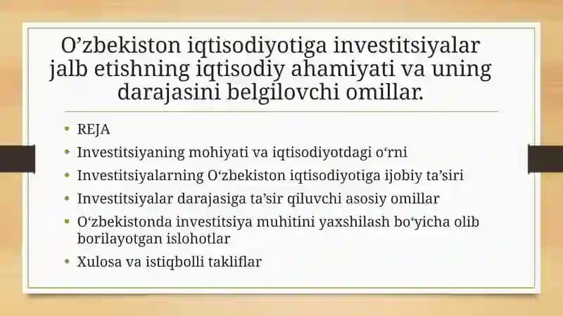 Investitsiya va uning iqtisodiy ahamiyati