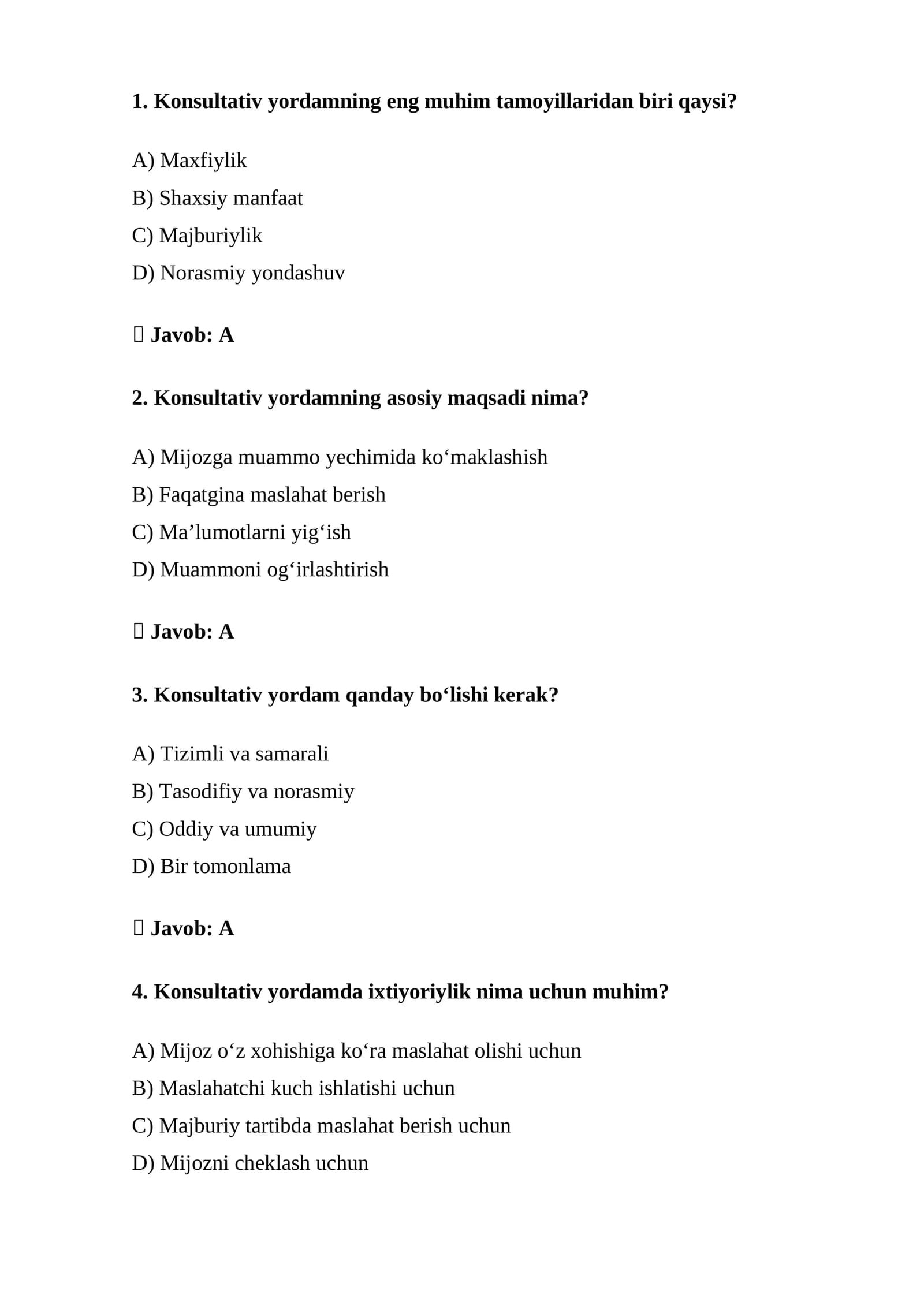 Konsultativ yordamning eng muhim tamoyillari