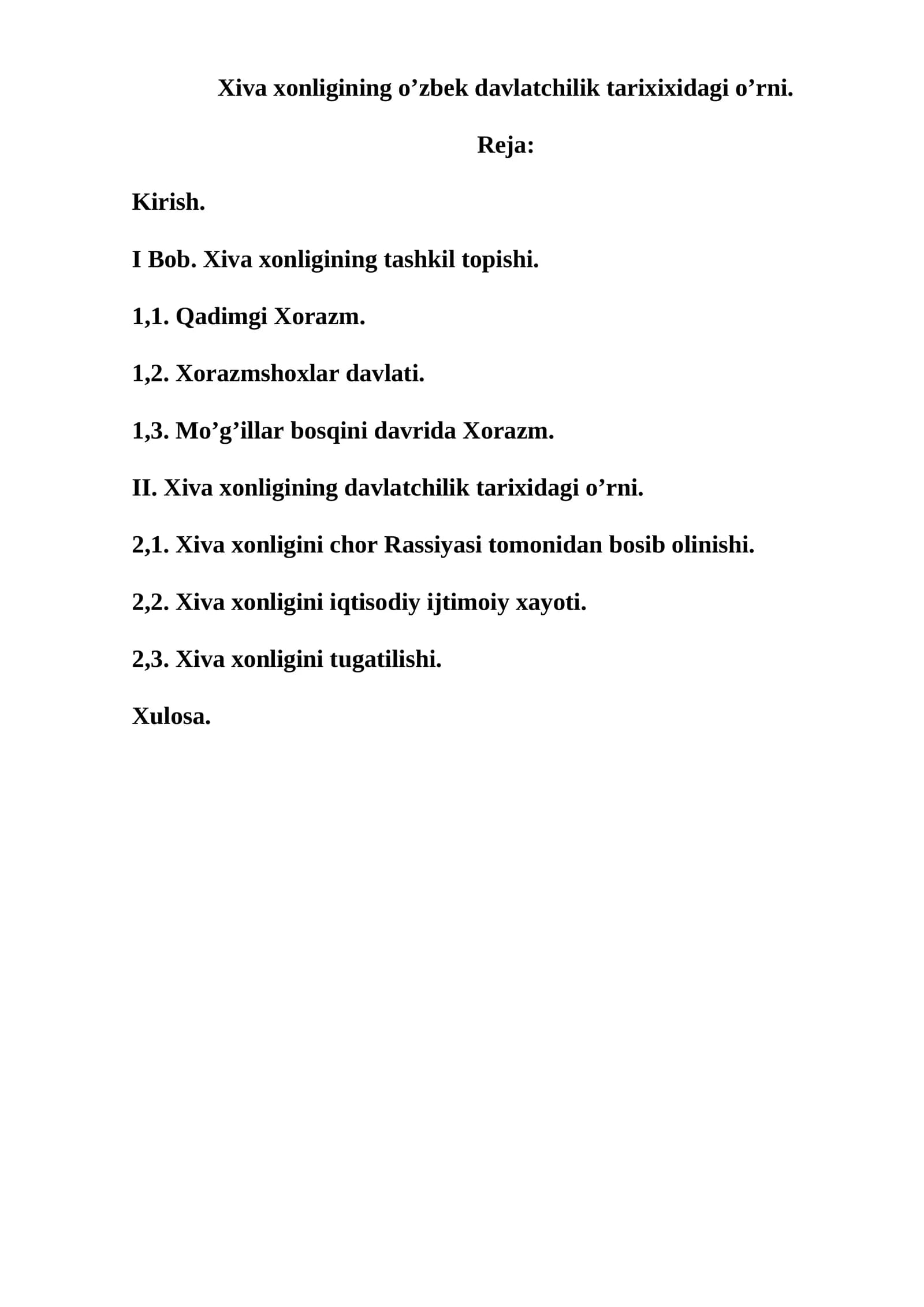 Xiva xonligining o’zbek davlatchilik tarixidagi o’rni
