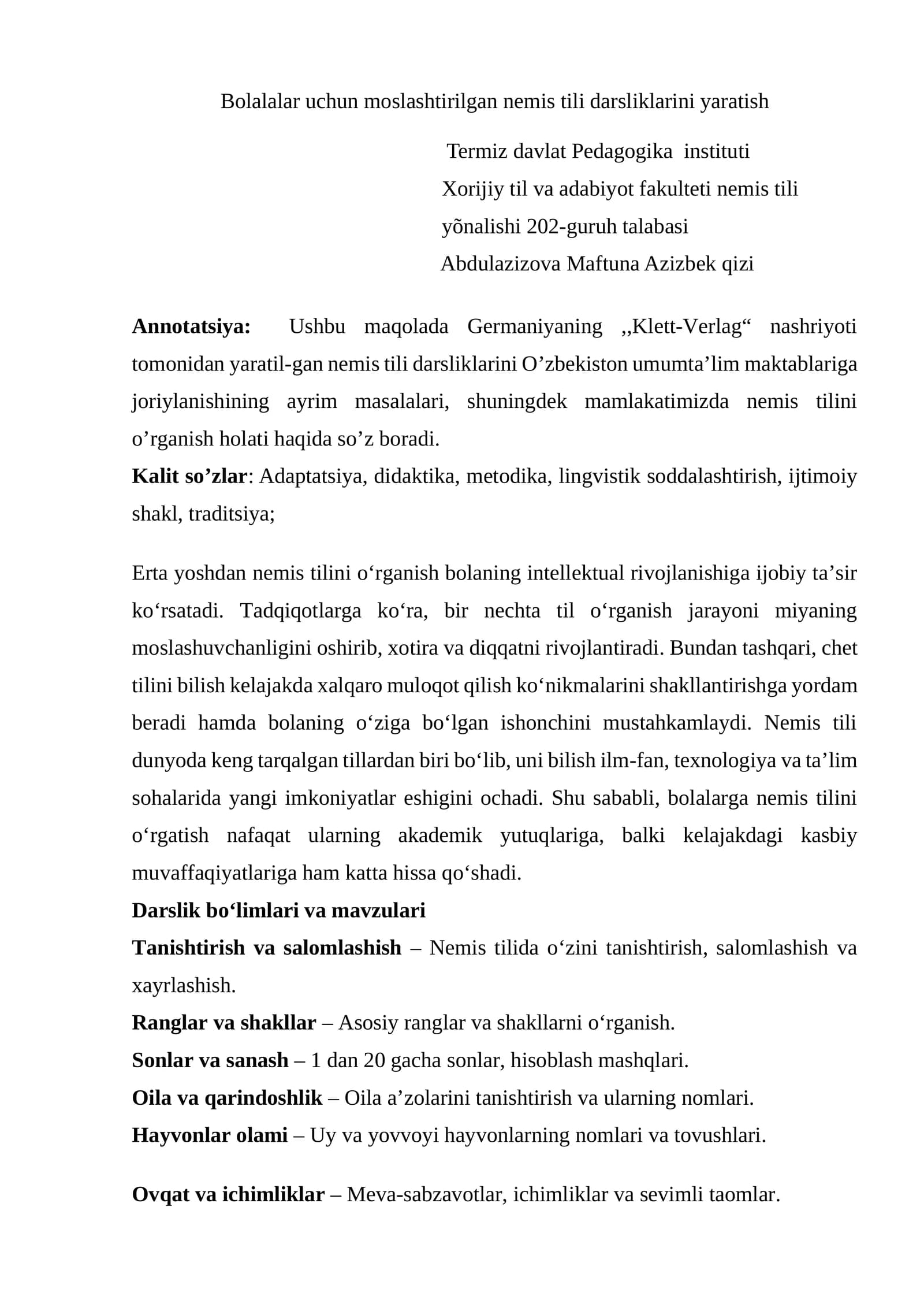 Nemis tili darsliklarini yaratish