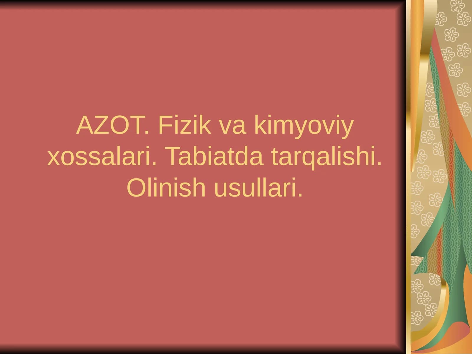 Kimyo - Azot, uning fizik va kimyoviy xossalari (9-sinf)