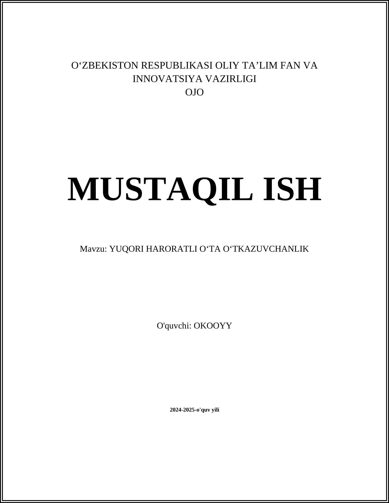 Yuqori haroratli Oʻta Oʻtkazuvchanlik