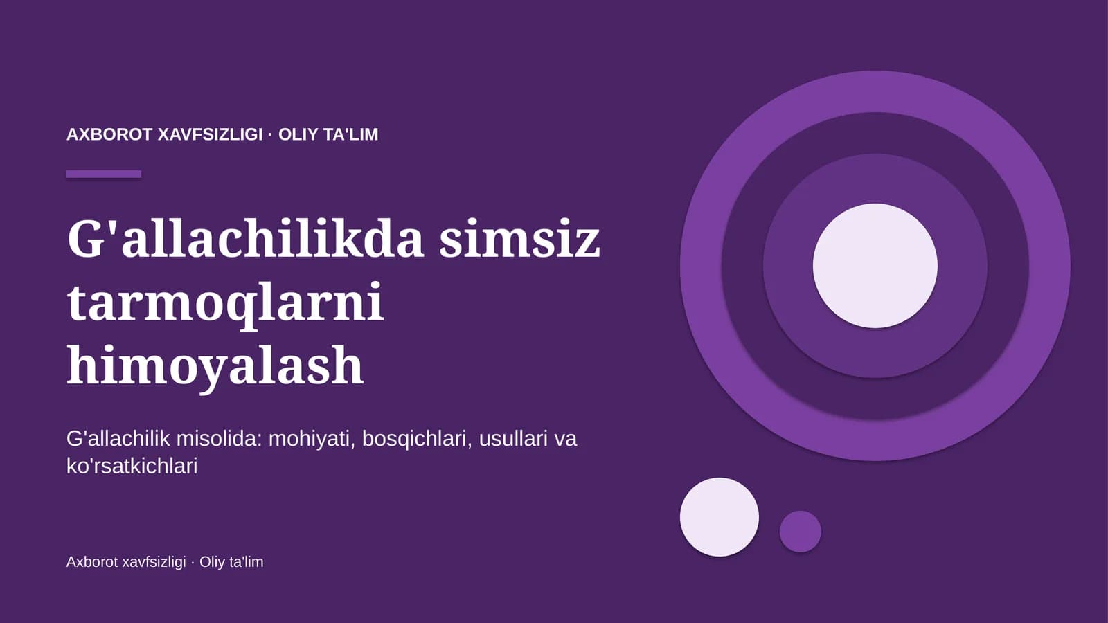G'allachilikda simsiz tarmoqlarni himoyalash