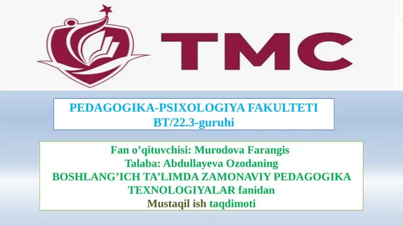 BOSHLANG’ICH TA’LIMDA ZAMONAVIY PEDAGOGIKA TEXNOLOGIYALAR