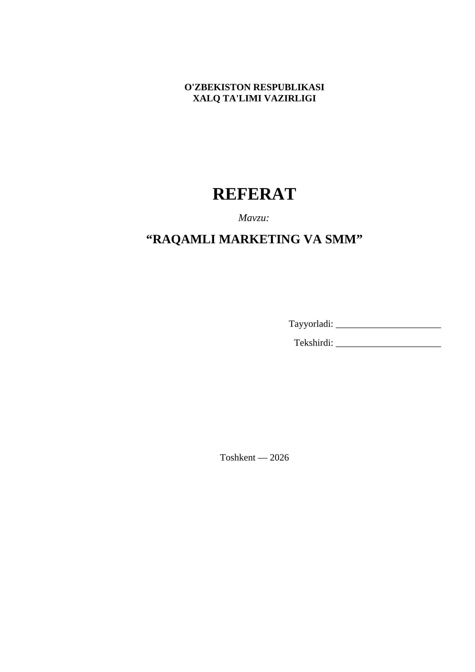 Referat Raqamli marketing va SMM