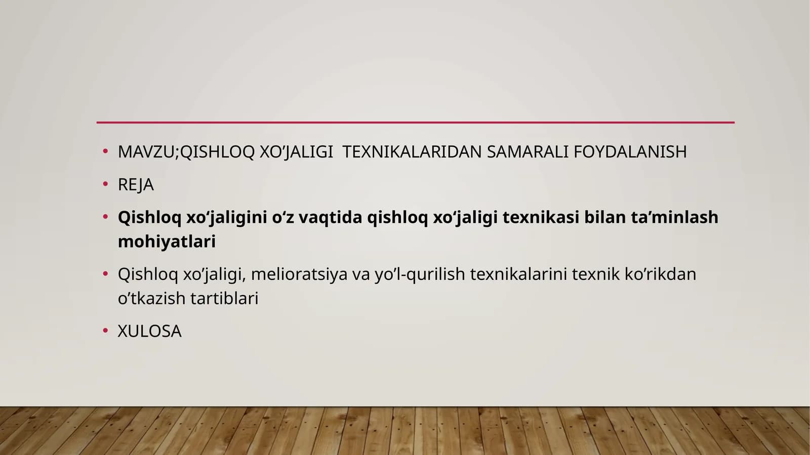 QISHLOQ XO’JALIGI TEXNIKALARIDAN SAMARALI FOYDALANISH