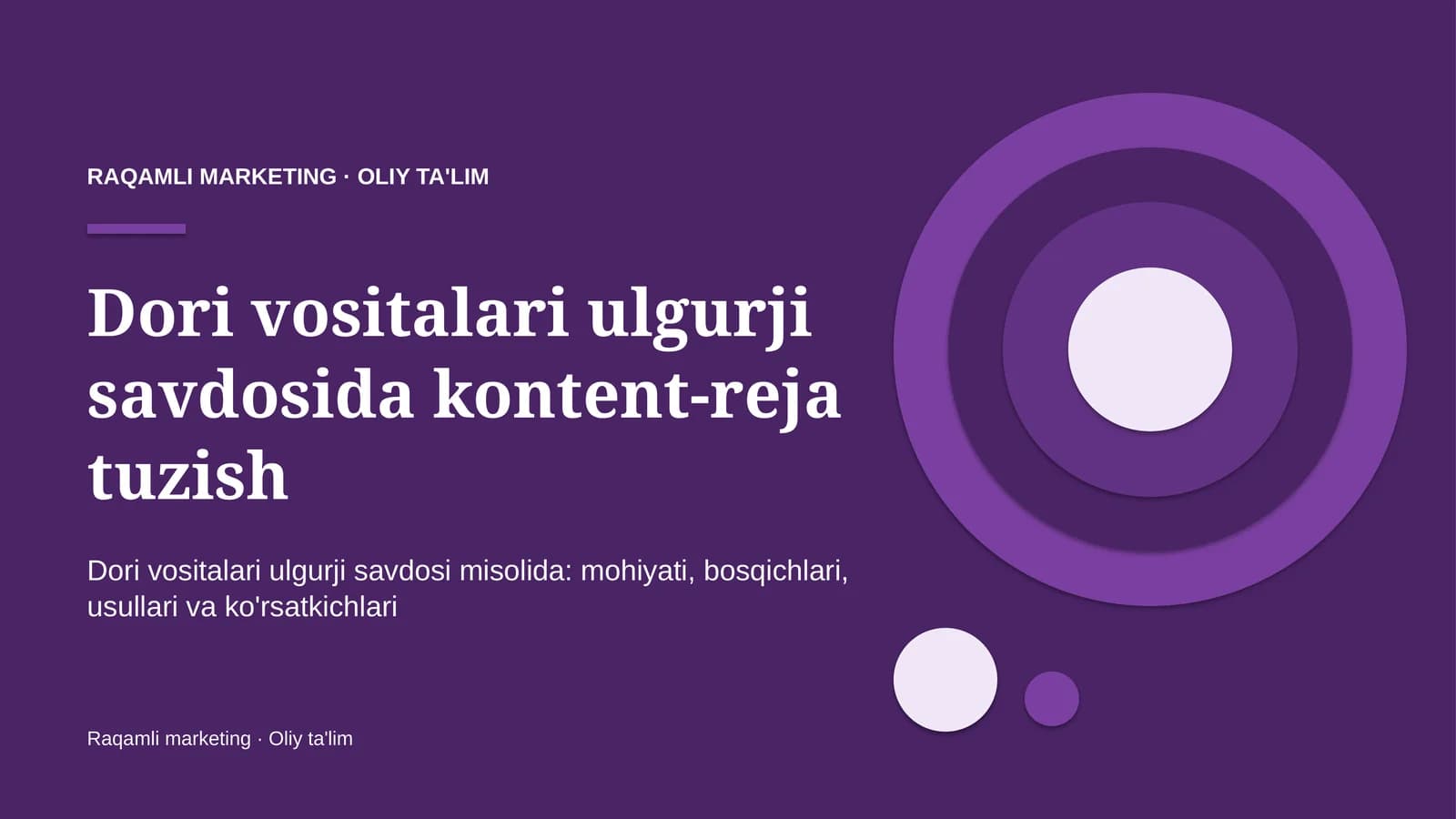 Dori vositalari ulgurji savdosida kontent-reja tuzish