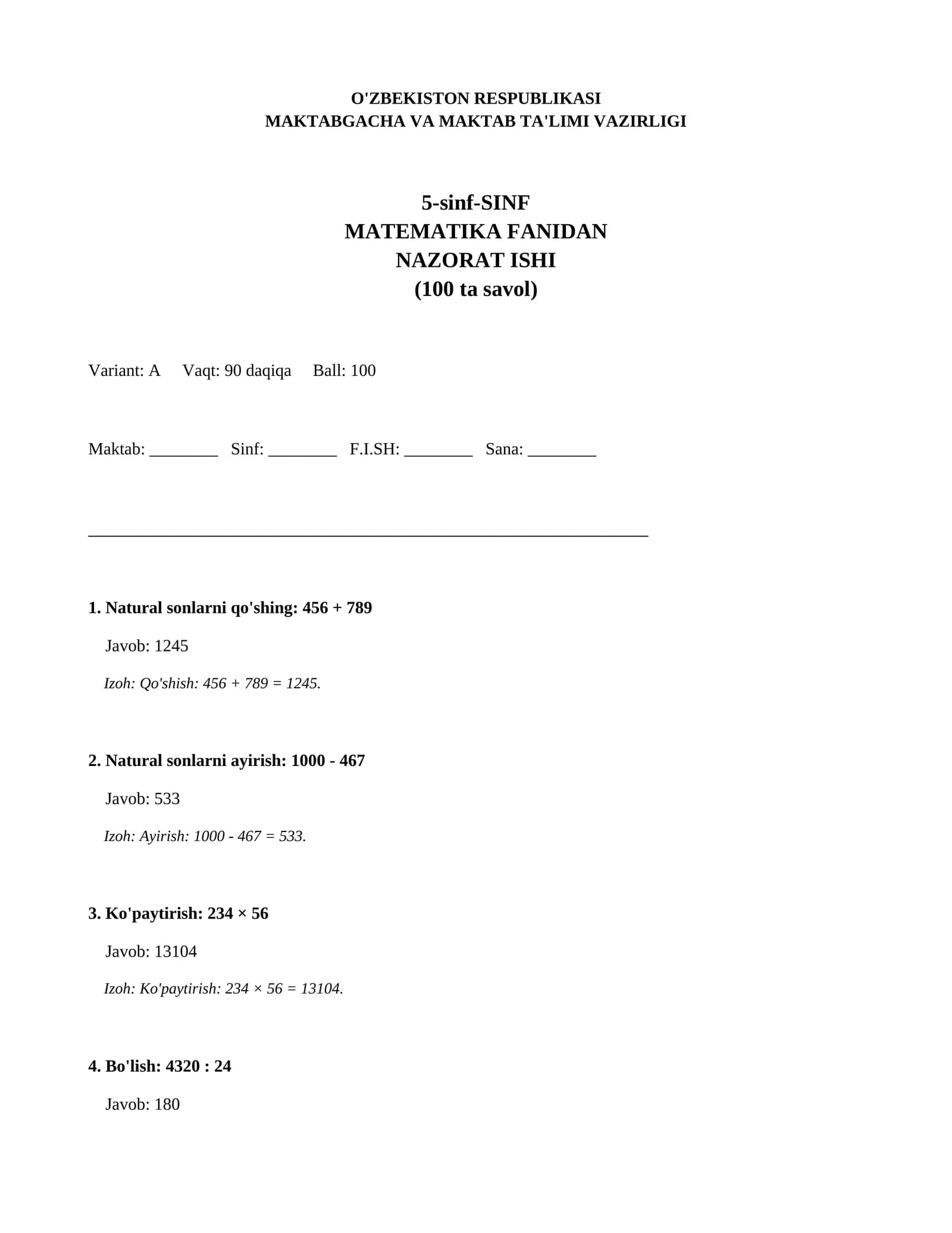 5-sinf-SINF MATEMATIKA FANIDAN NAZORAT ISHI