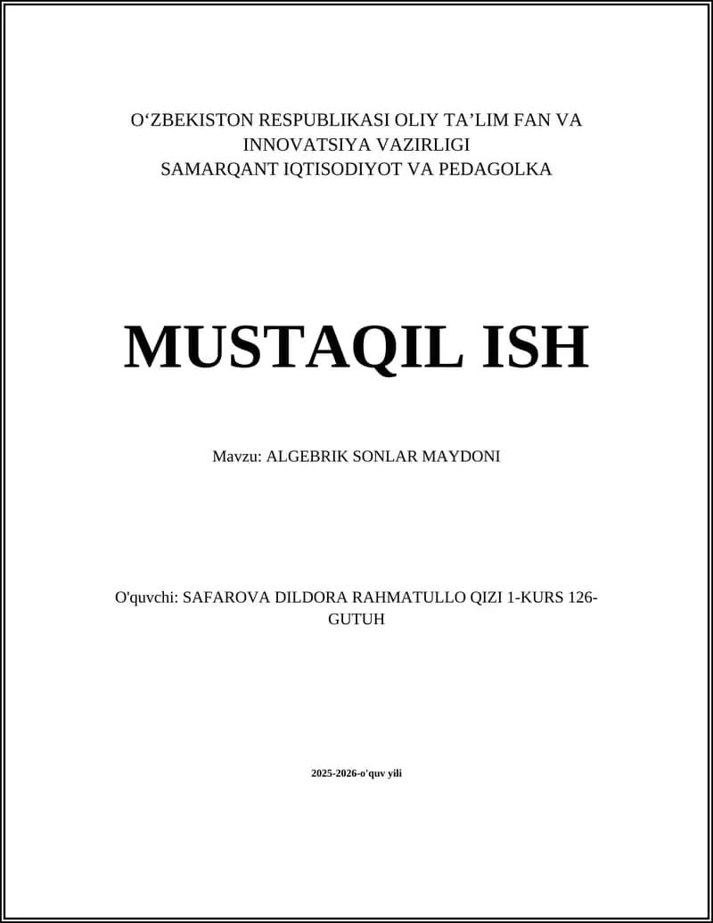 ALGEBRIK SONLAR MAYDONI