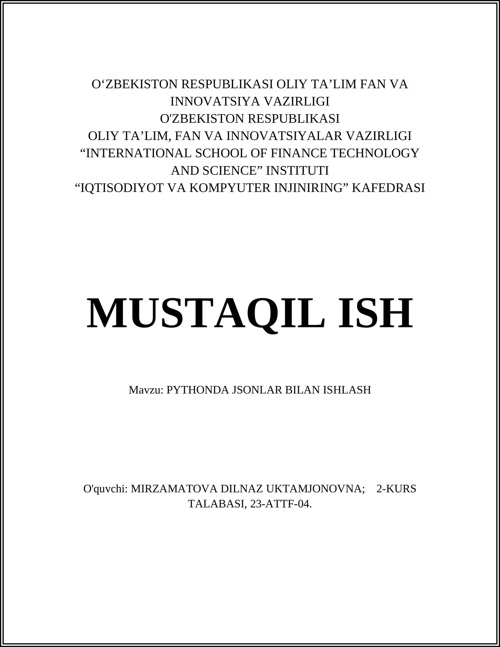PYTHONDA JSONLAR BILAN ISHLASH