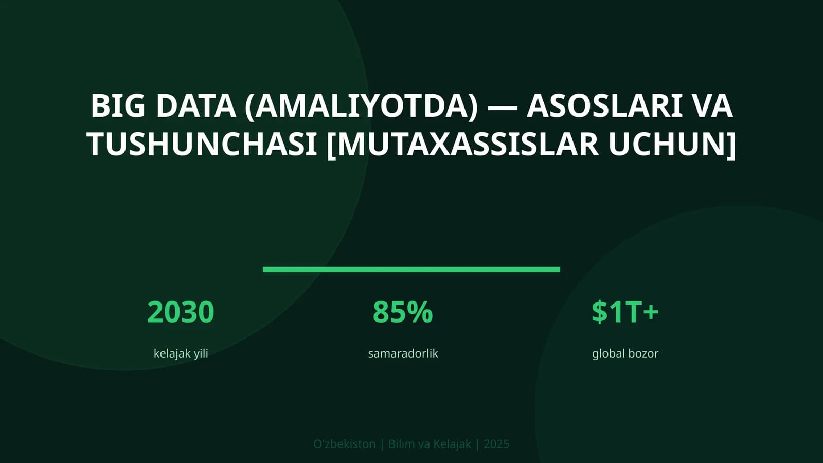 BIG DATA (AMALIYOTDA) — ASOSLARI VA TUSHUNCHASI [MUTAXASSISLAR UCHUN]