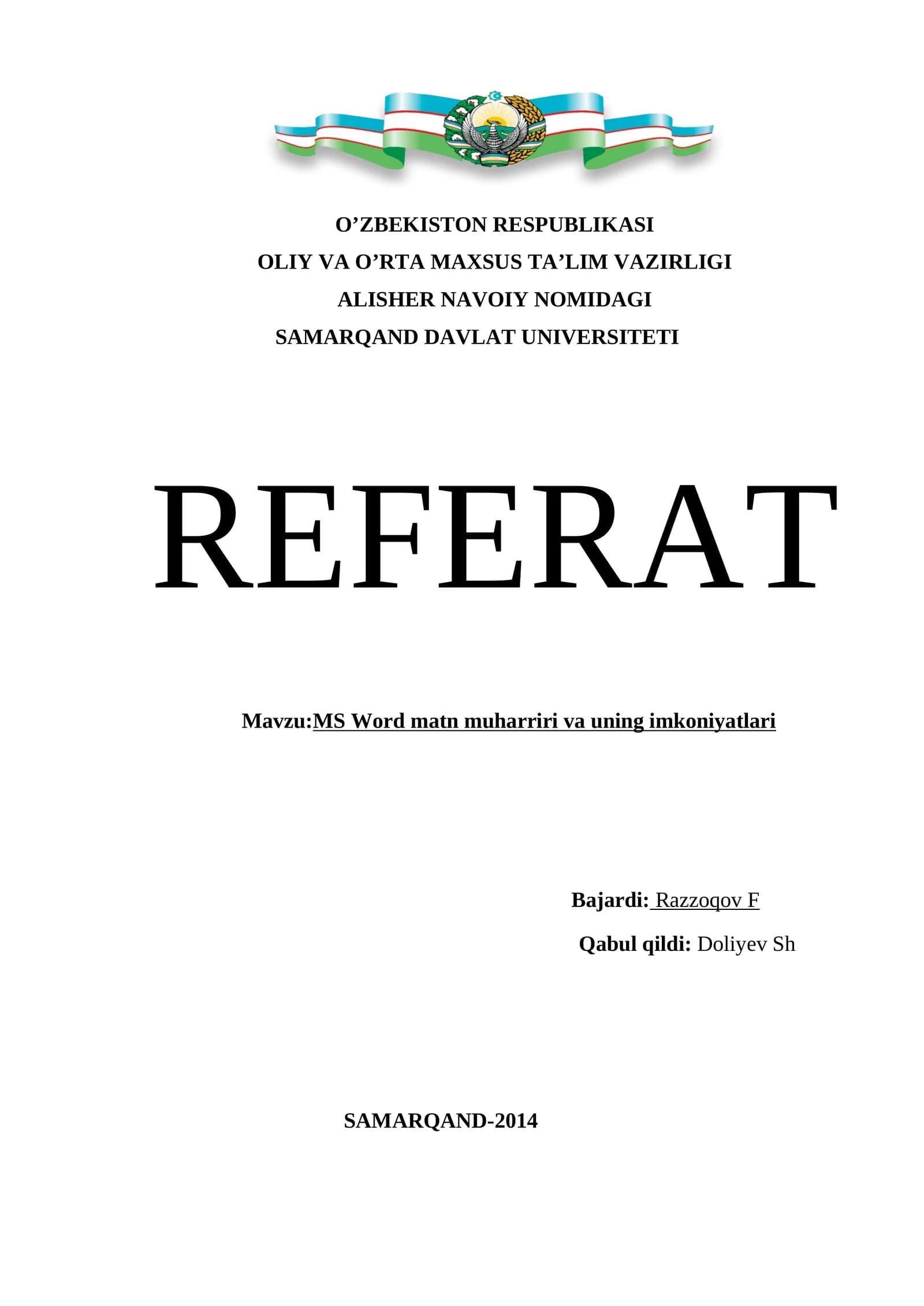 MS Word matn muharriri va uning imkoniyatlari