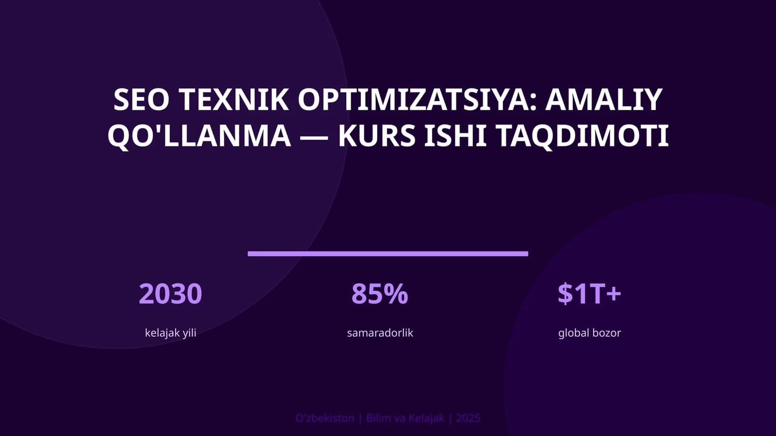 SEO TEXNIK OPTIMIZATSIYA: AMALIY QO'LLANMA — KURS ISHI TAQDIMOTI