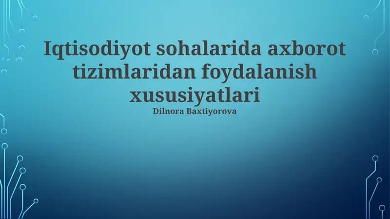 Iqtisodiyot sohalarida axborot tizimlaridan foydalanish xususiyatlari