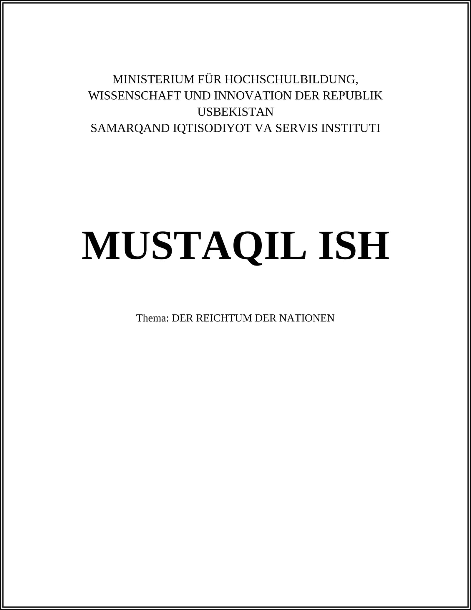 SAMARQAND IQTISODIYOT VA SERVIS INSTITUTI MUSTAQIL ISH