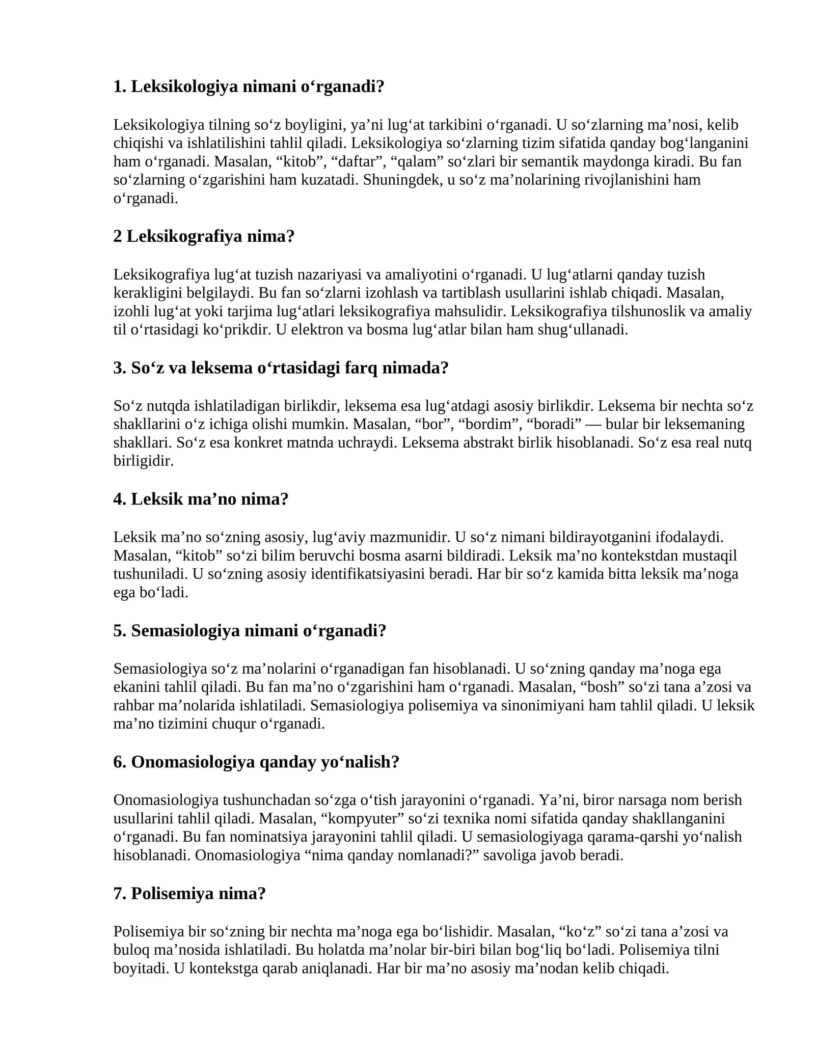 Leksikologiya va leksikografiya