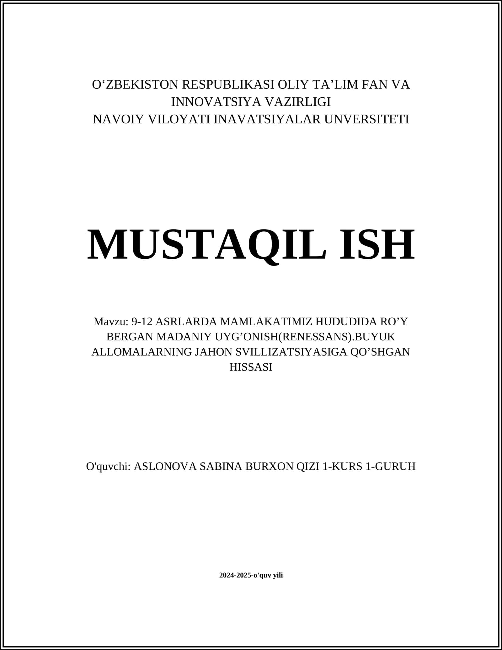 Islom olamidagi ilk uyg'onish davri