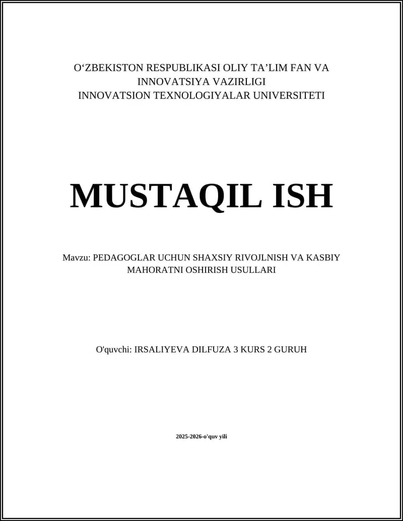 O'qituvchilar uchun shaxsiy rivojlanish rejasini tuzish usullari