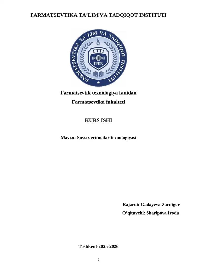 Suvsiz eritmalar texnologiyasi