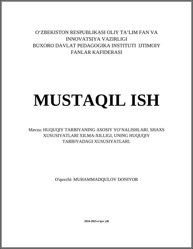 HUQUQIY TARBIYANING ASOSIY YO‘NALISHLARI