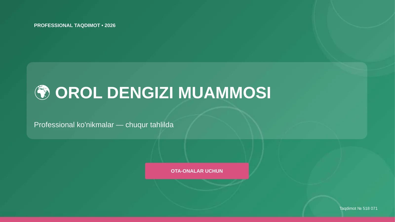 OROL DENGIZI MUAMMOSI Professional Taqdimot • 2026