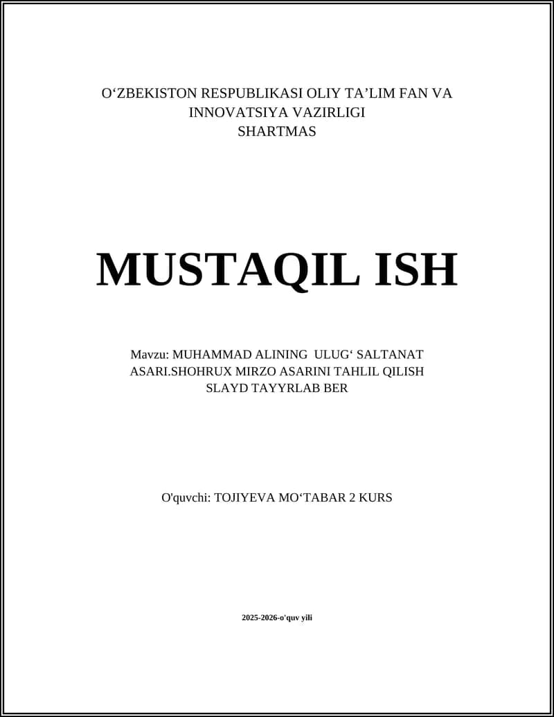 ULUGʻ SALTANAT ASARI