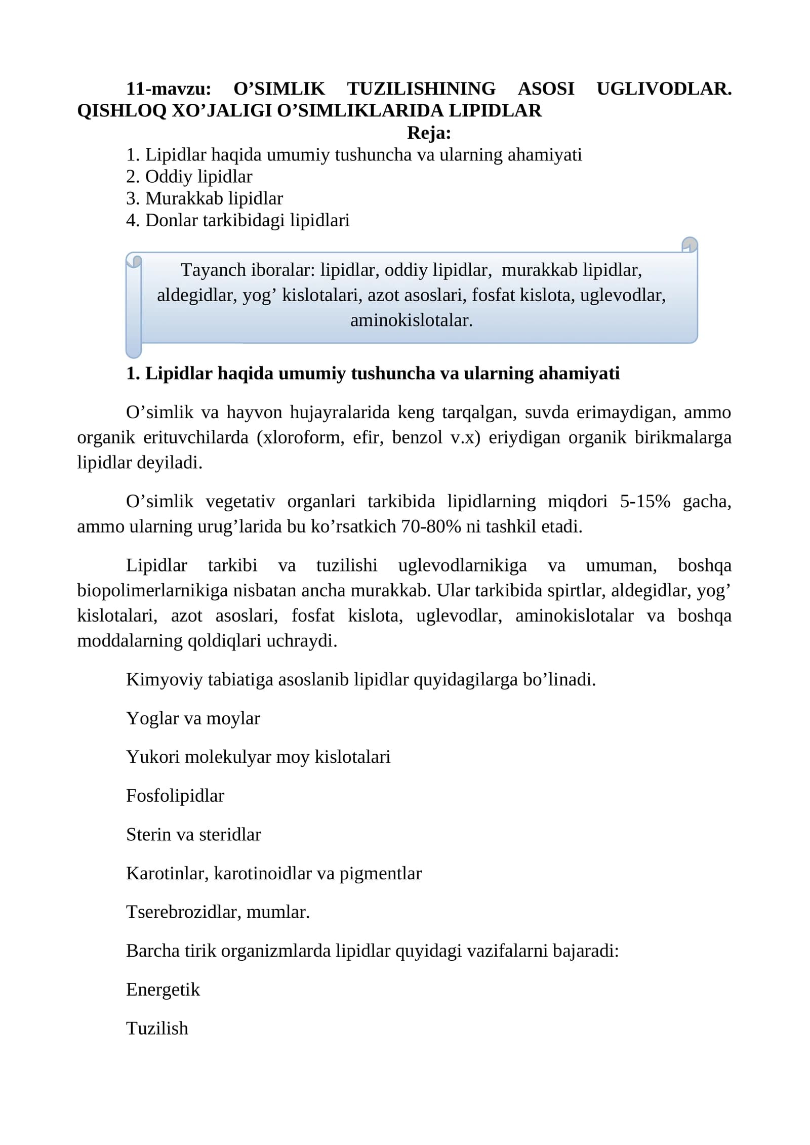 O'SIMLIK TUZILISHINING ASOSI UGLIVODLAR