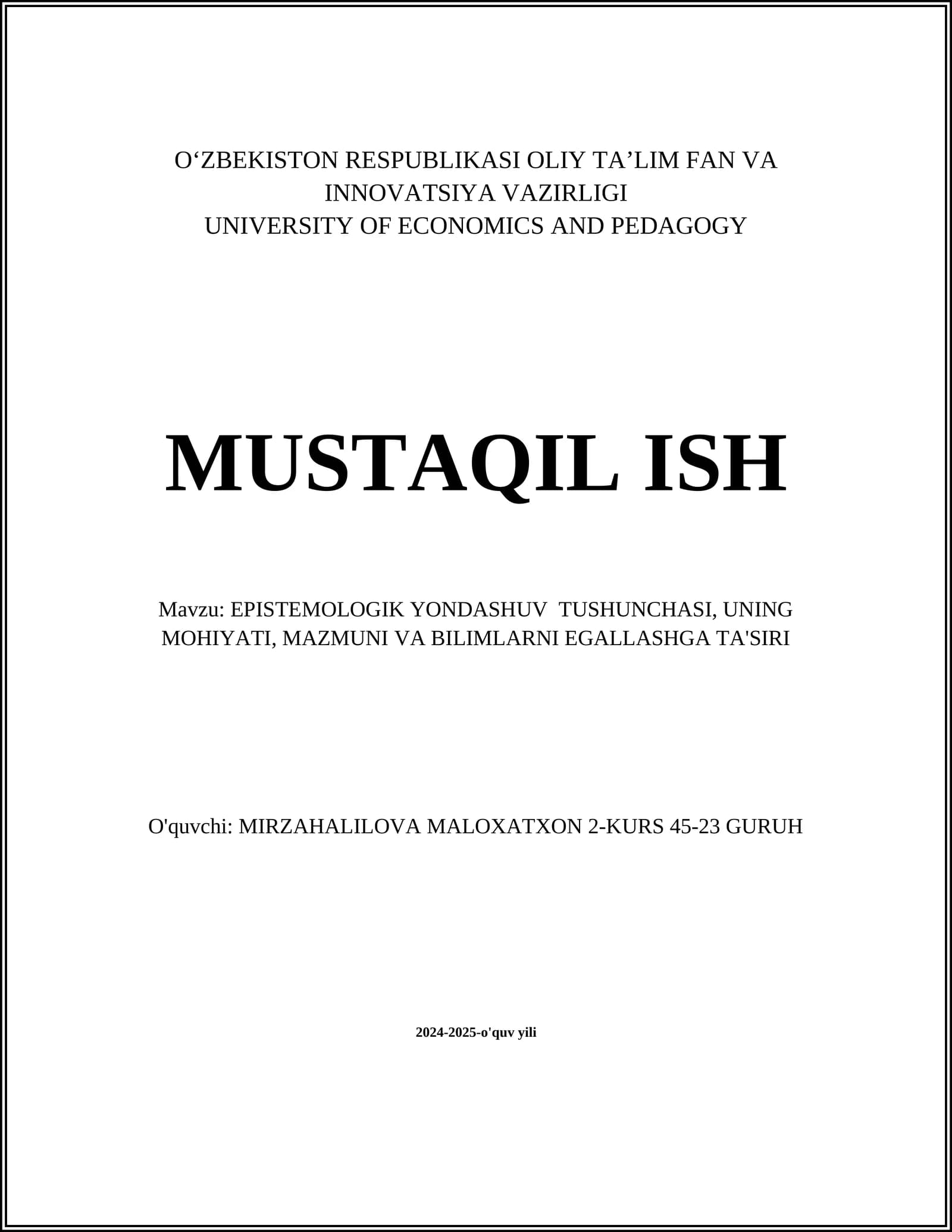 EPISTEMOLOGIK YONDASHUV TUSHUNCHASI
