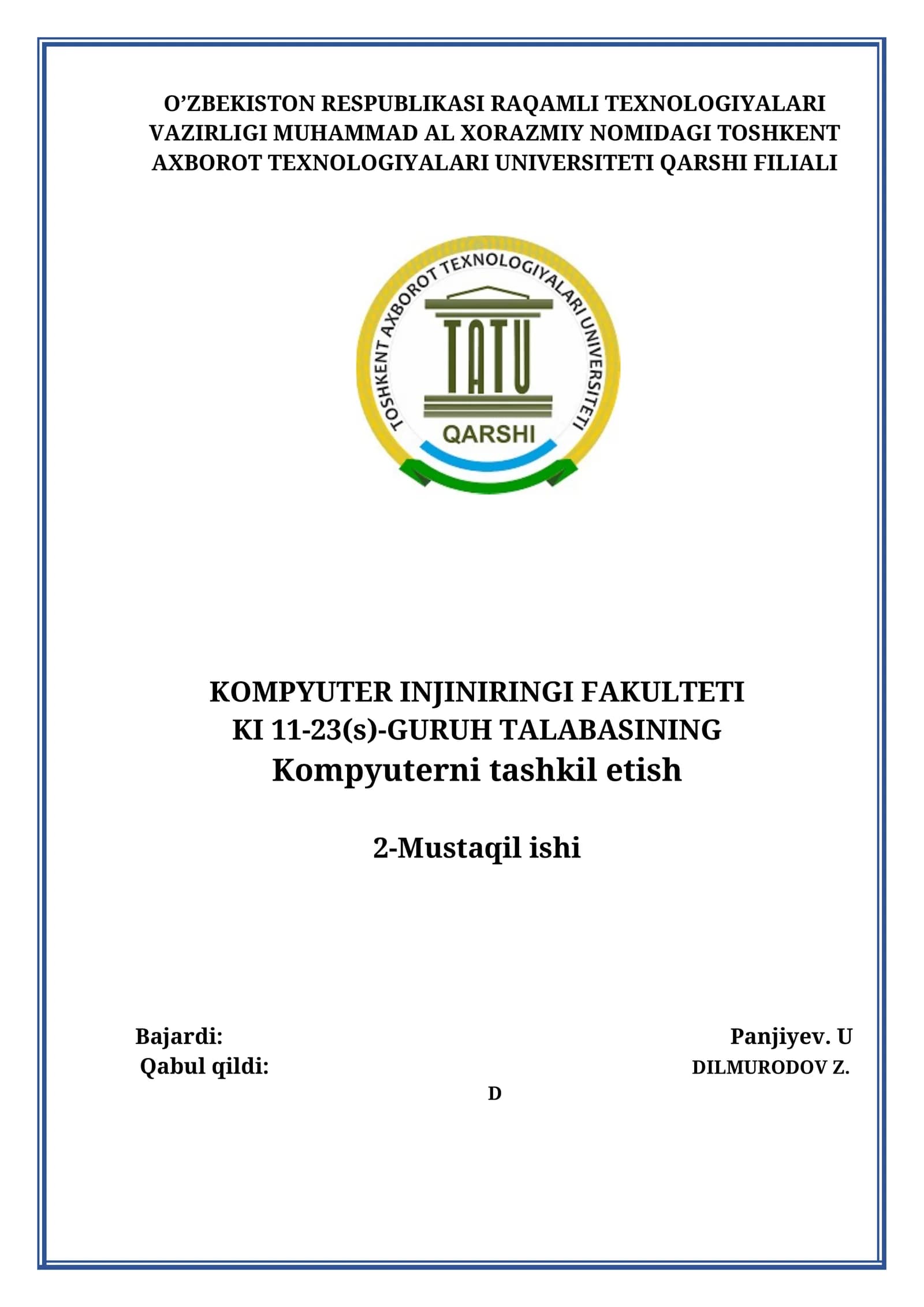 Kompyuterni tashkil etish