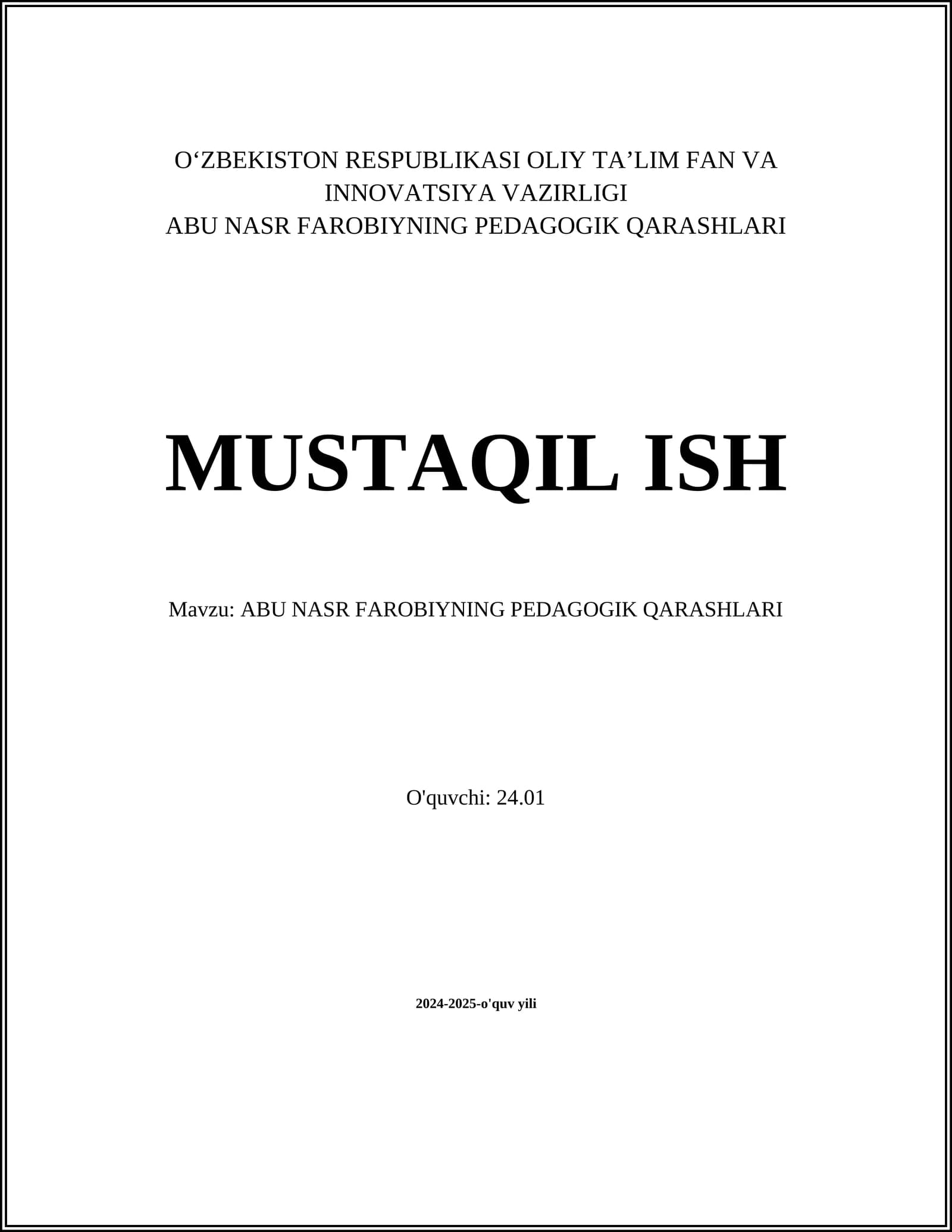 ABU NASR FAROBIYNING PEDAGOGIK QARASHLARI