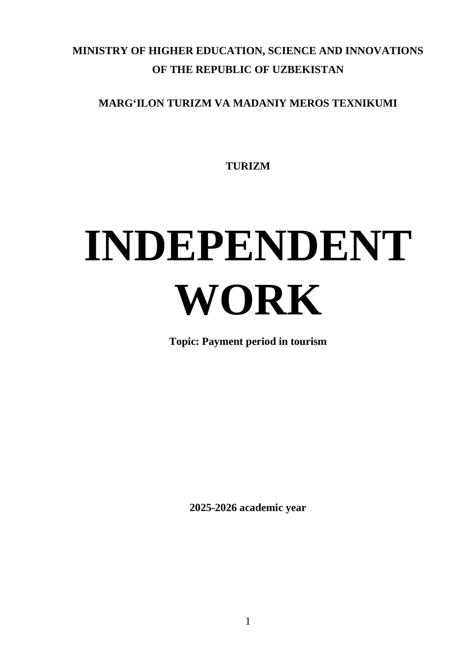 TURIZM INDEPENDENT WORK