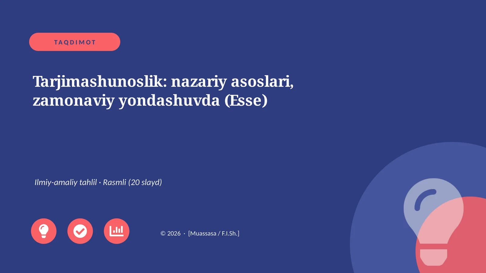 Tarjimashunoslik: nazariy asoslari, zamonaviy yondashuvda (Esse)