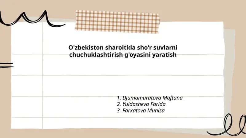 O'zbekiston sharoitida sho'r suvlarni chuchuklashtirish g'oyasini yaratish