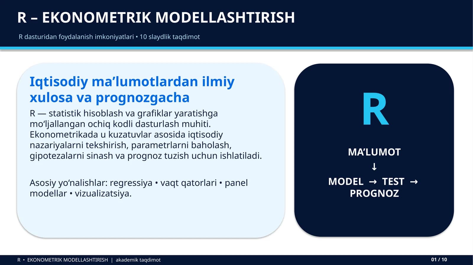 R – EKONOMETRIK MODELLASHTIRISH
