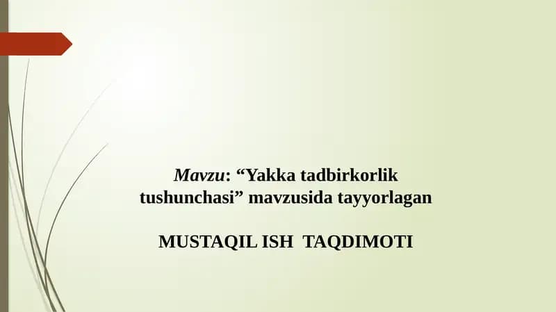 Yakka tartibdagi tadbirkorlik