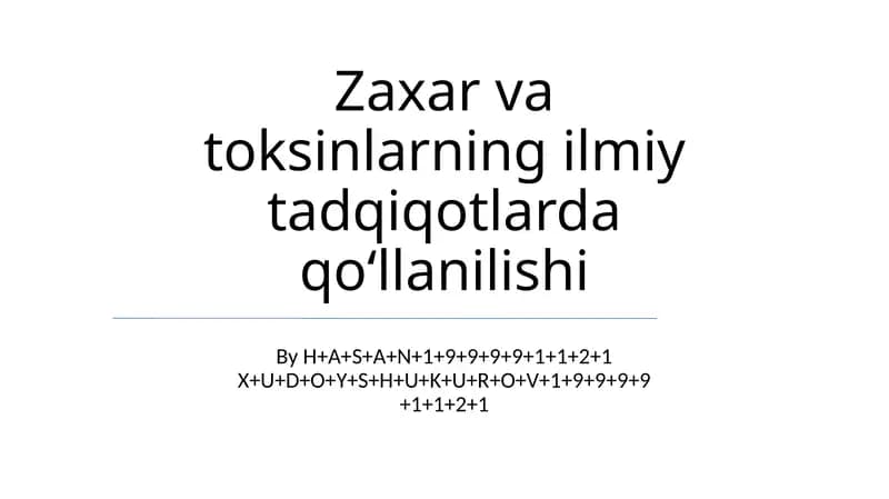 Zaharli Hayvonlarni O'rganish
