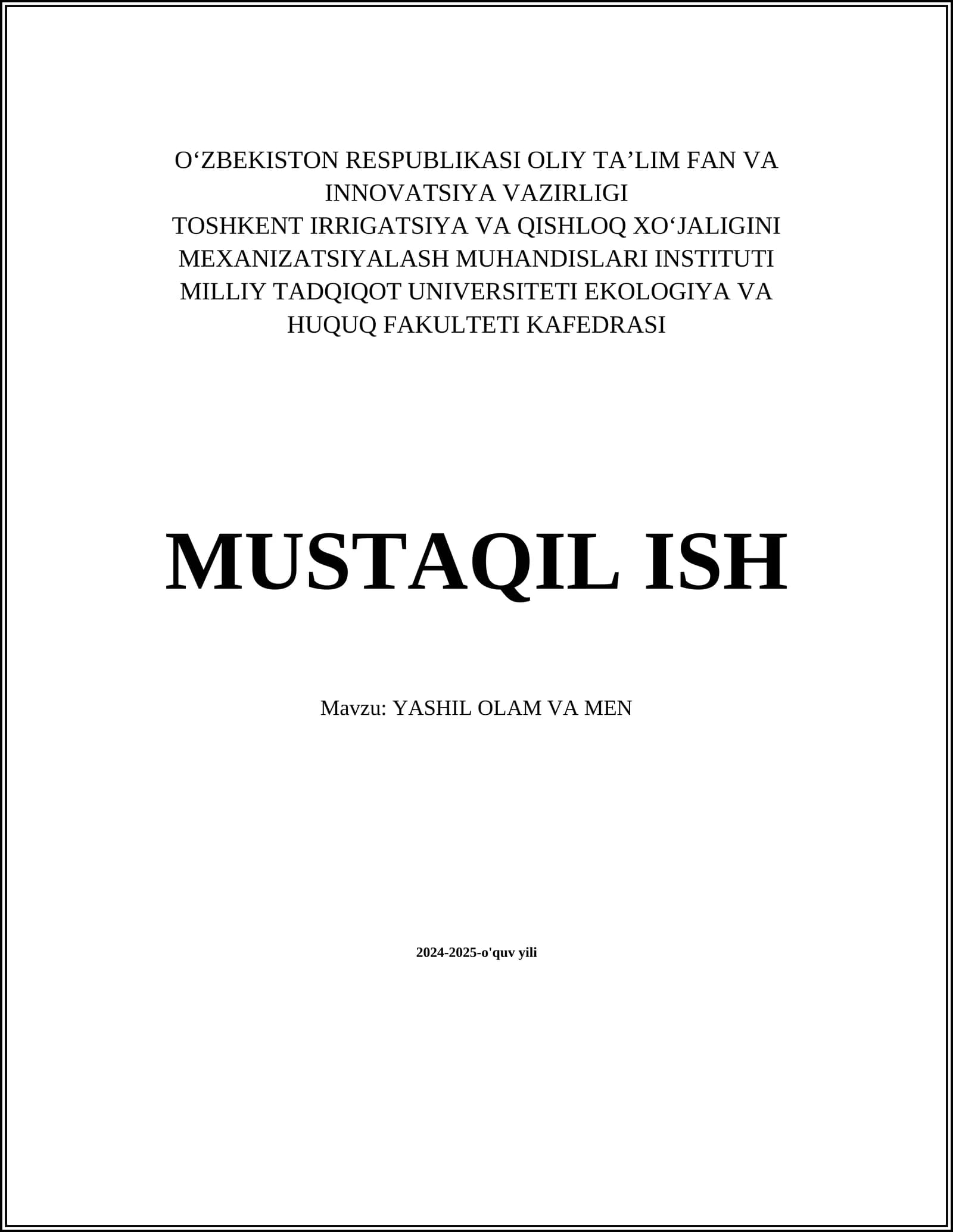 YASHIL OLAM VA MEN