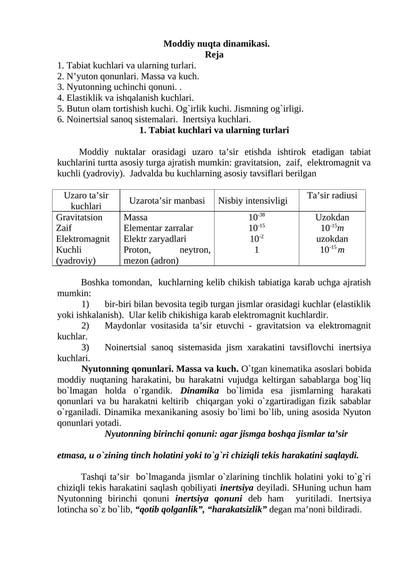 Moddiy nuqta dinamikasi