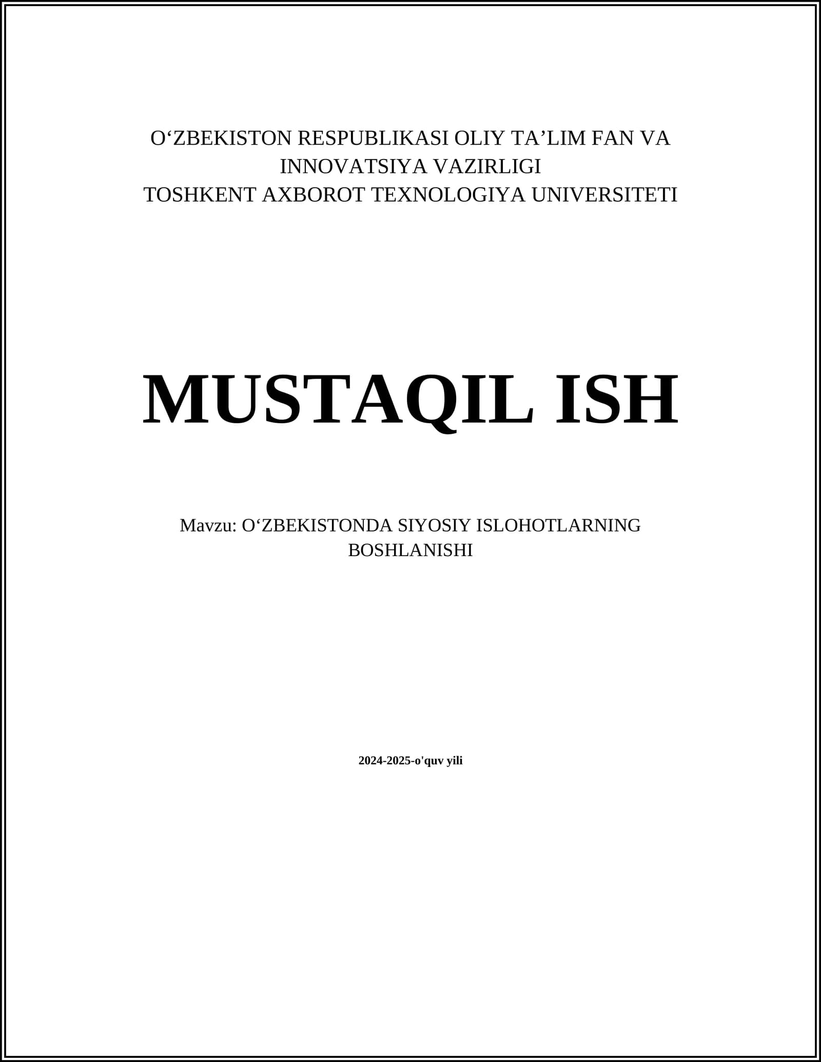 O‘ZBEKISTONDA SIYOSIY ISLOHOTLARNING BOSHLANISHI