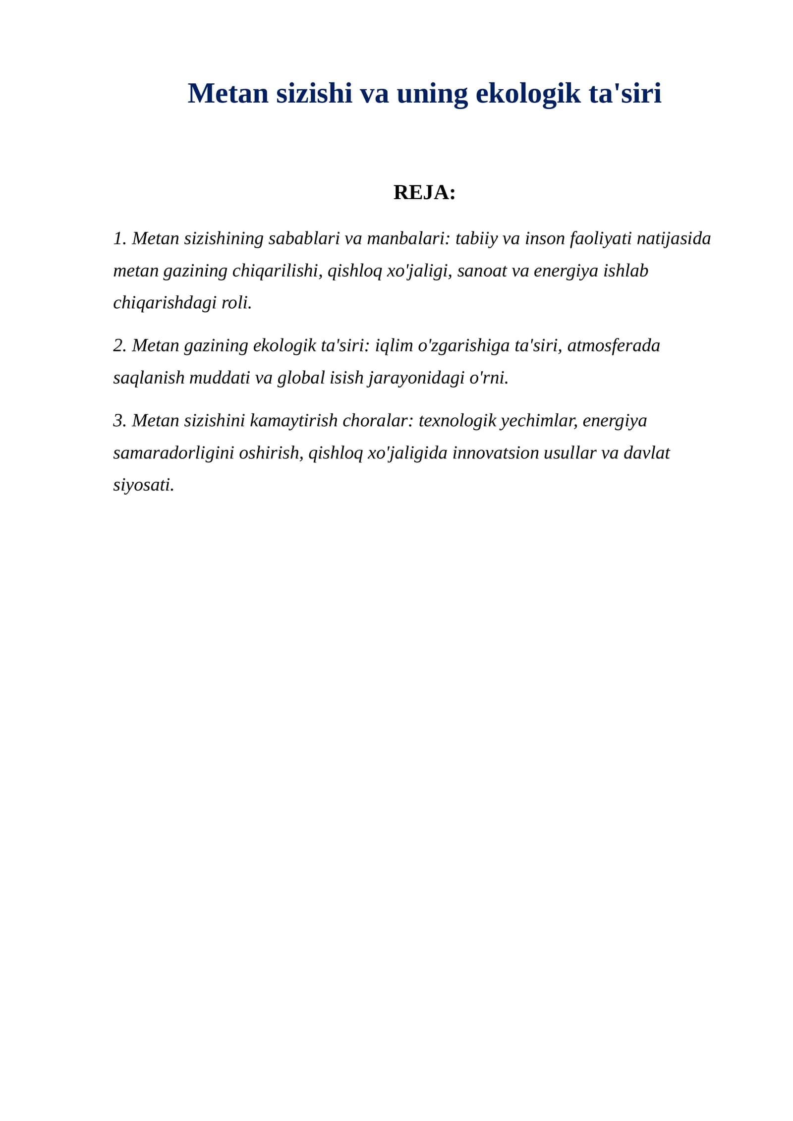 Metan sizishi va uning ekologik ta'siri