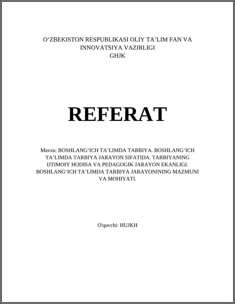 Boshlang‘ich ta’limda tarbiya