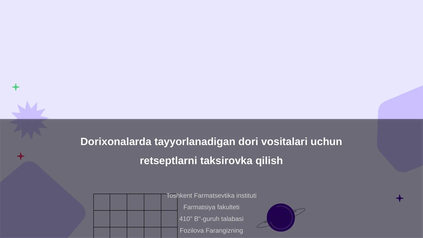 Dorixonalarda tayyorlanadigan dori vositalari uchun retseptlarni taksirovka qilish