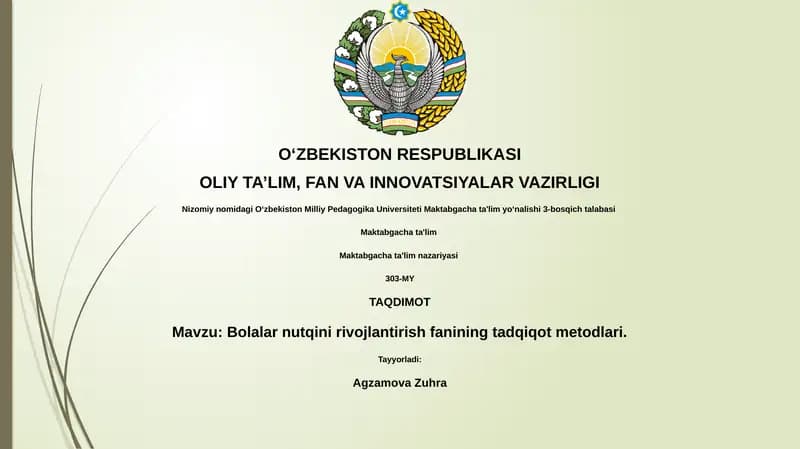 Bolalar nutqini rivojlantirish fanining tadqiqot metodlari