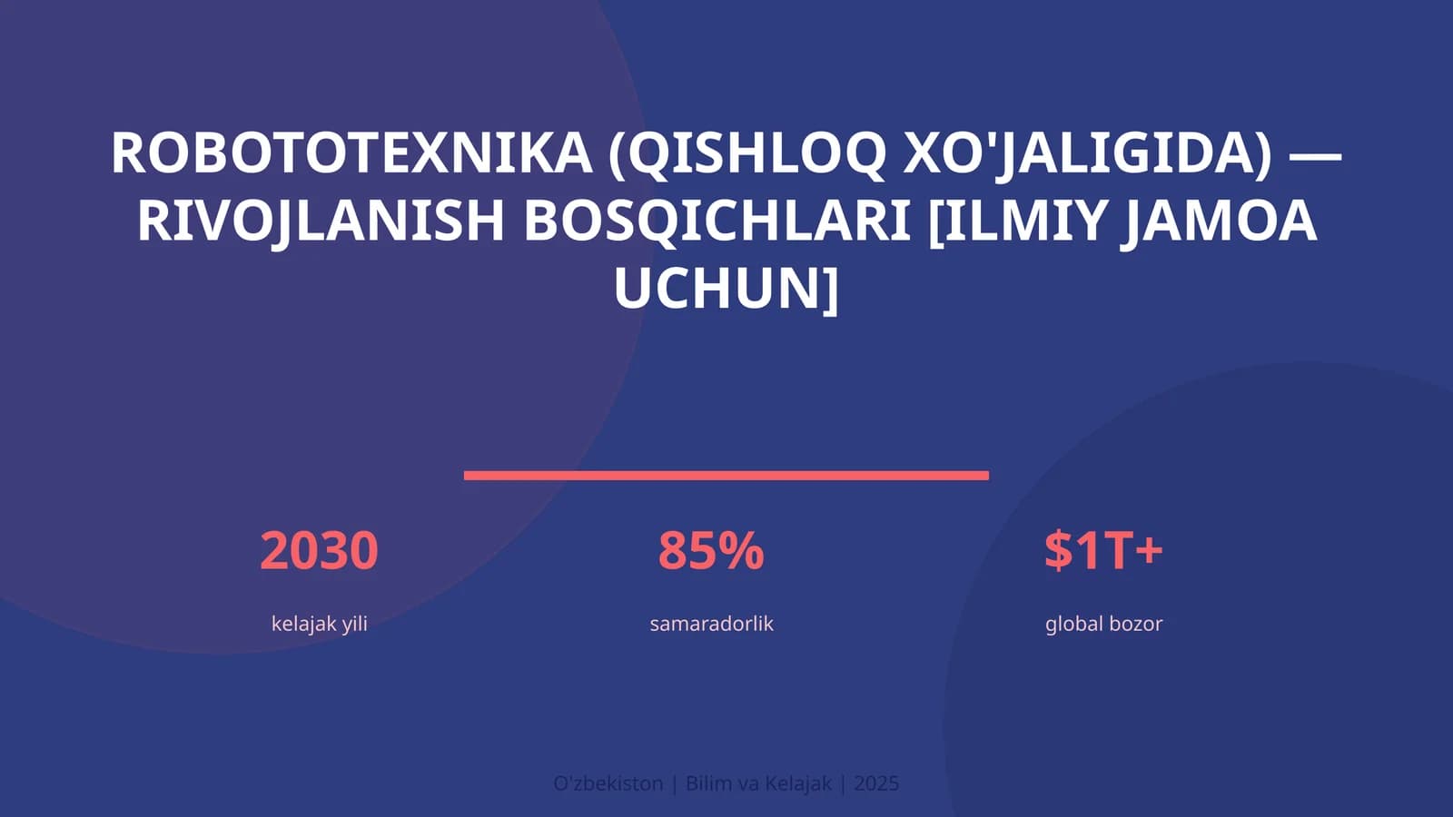 Robototexnika (Qishloq xo'jaligida) - Rivojlanish Bosqichlari [Ilmiy Jamoa Uchun]