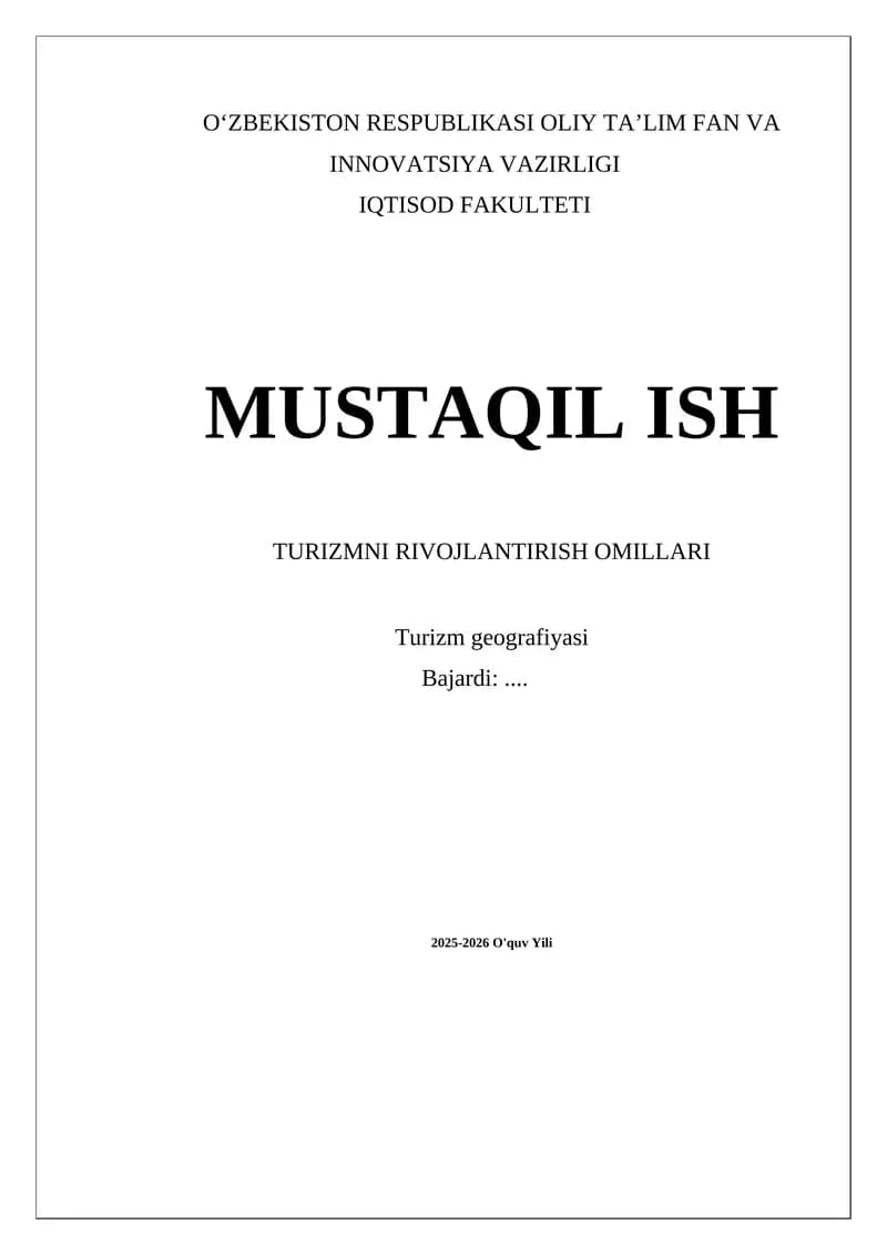 Turizmni Rivojantirish Omillari