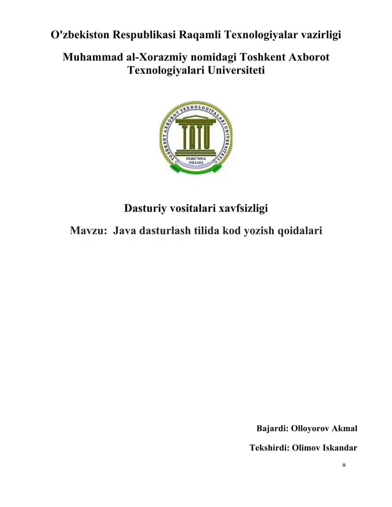 Java dasturlash tilida kod yozish qoidalari