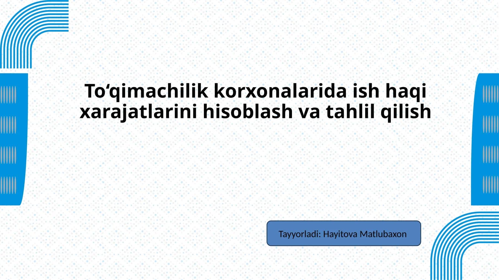 Ushbu taqdimot doirasida to‘qimachilik korxonalarining iqtisodiy samaradorligini belgilovchi uch ta asosiy yo‘nalish ko‘rib chiqiladi