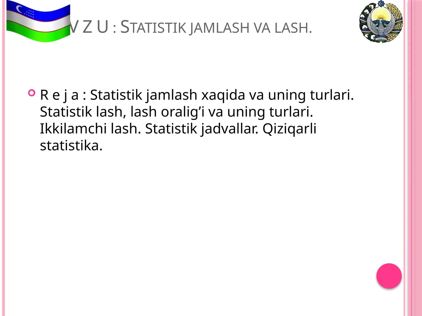 Statistik jamlash va lash