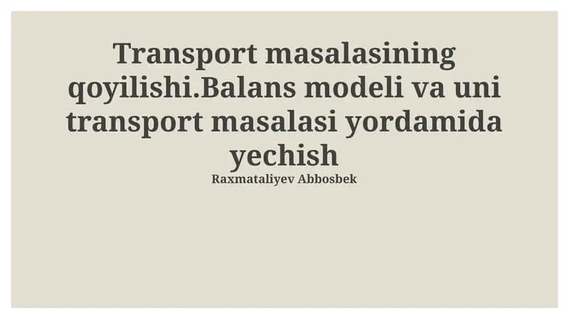 Tashish masalasining matematik modeli